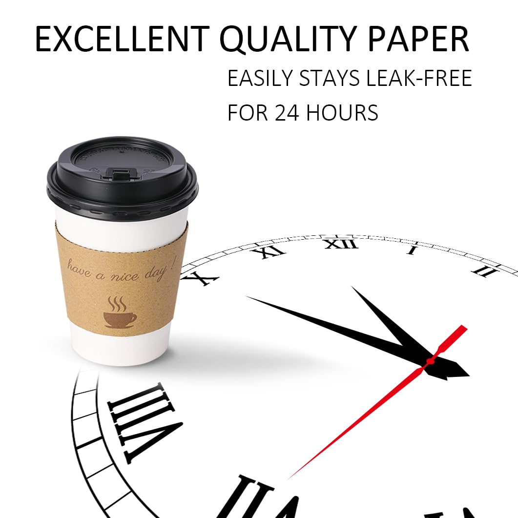 BYSNOW 100 pack 12 oz Disposable Thickened Coffee Cups with Lids, Scald Resistant Hot Cup with Sleeve and Straw, To Go Coffee Cups for Home, Office, Cafes and Party (White 12oz)