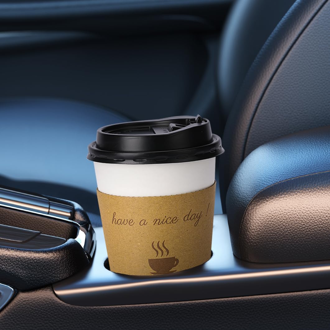 BYSNOW 100 pack 12 oz Disposable Thickened Coffee Cups with Lids, Scald Resistant Hot Cup with Sleeve and Straw, To Go Coffee Cups for Home, Office, Cafes and Party (White 12oz)