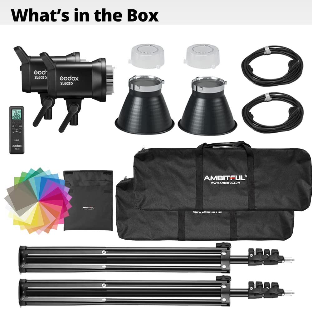 Godox SL60II-D LED Video Light Kit 2Pack Continuous Light Set, Square Grid Softbox,Light Stand, Remote Control & Honeycomb Grid for Studio Video Recording, Filming, Podcast (2PCS)