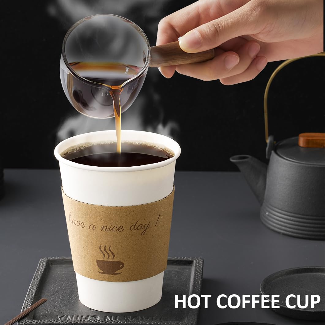 BYSNOW 100 pack 12 oz Disposable Thickened Coffee Cups with Lids, Scald Resistant Hot Cup with Sleeve and Straw, To Go Coffee Cups for Home, Office, Cafes and Party (White 12oz)