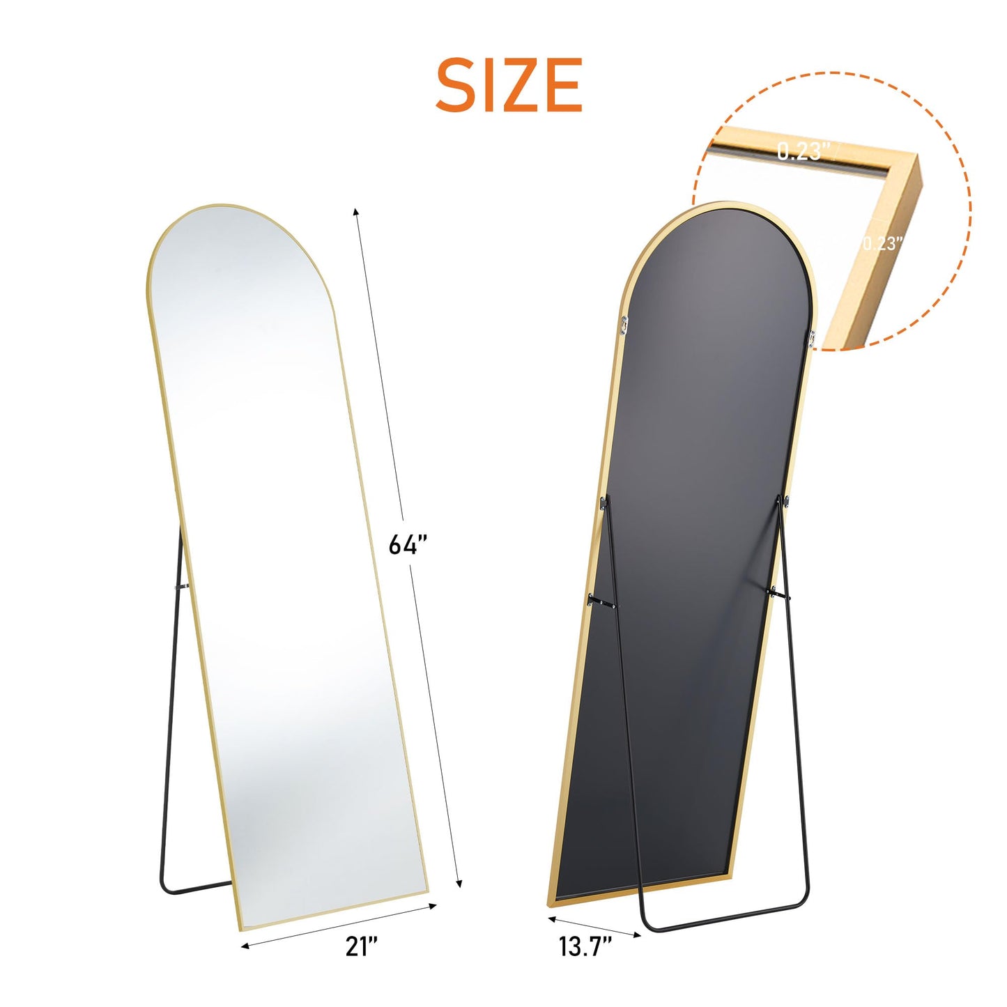 Sweetcrispy Arched Full Length Mirror 64"x21" Full Body Floor Mirror Standing Hanging or Leaning Wall, Large Arch Wall Mirror with Stand Aluminum Alloy Thin Frame for Bedroom Cloakroom, Gold