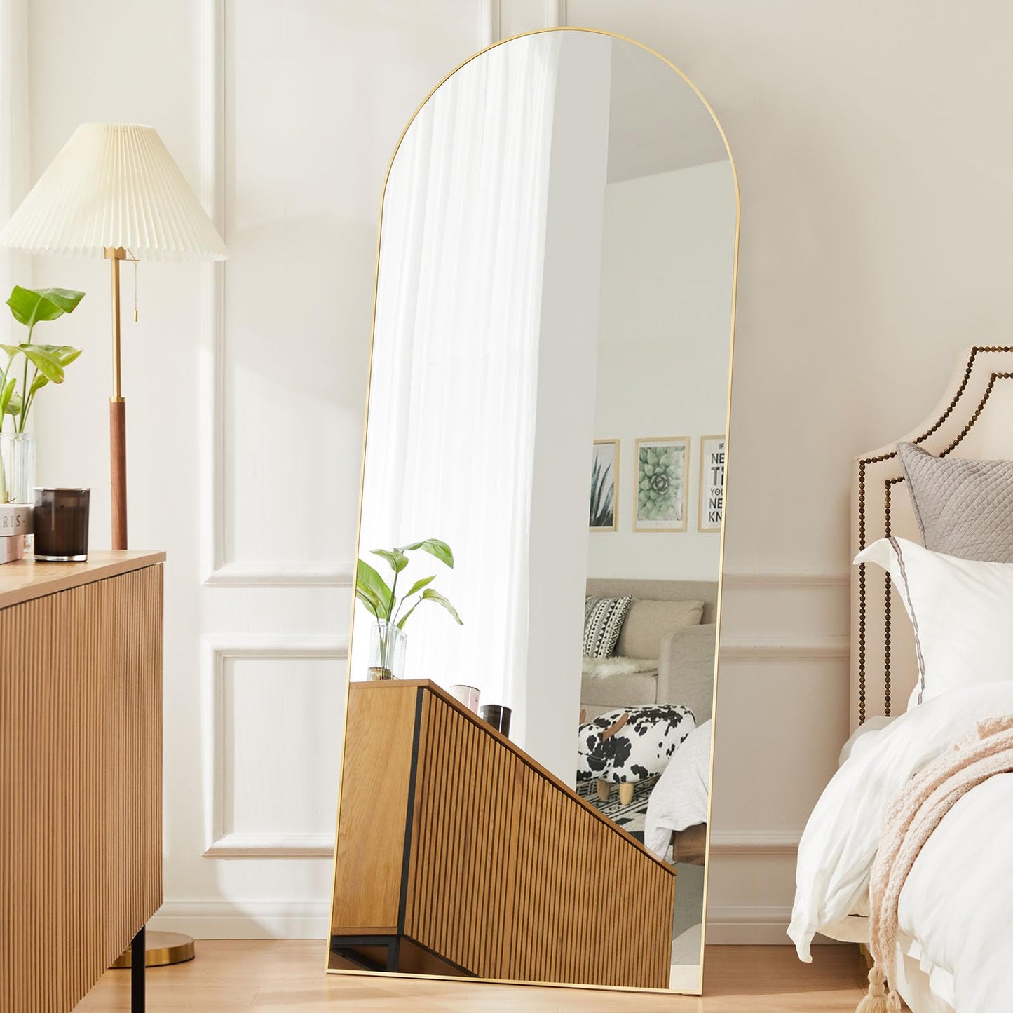 Sweetcrispy Arched Full Length Mirror 64"x21" Full Body Floor Mirror Standing Hanging or Leaning Wall, Large Arch Wall Mirror with Stand Aluminum Alloy Thin Frame for Bedroom Cloakroom, Gold