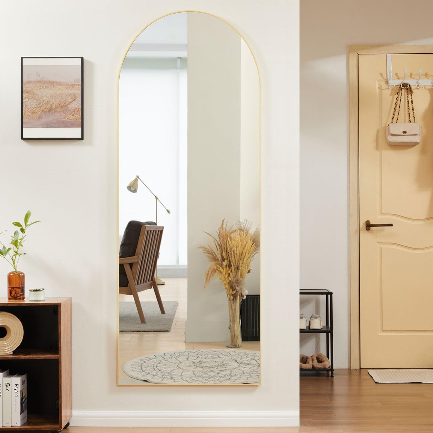 Sweetcrispy Arched Full Length Mirror 64"x21" Full Body Floor Mirror Standing Hanging or Leaning Wall, Large Arch Wall Mirror with Stand Aluminum Alloy Thin Frame for Bedroom Cloakroom, Gold