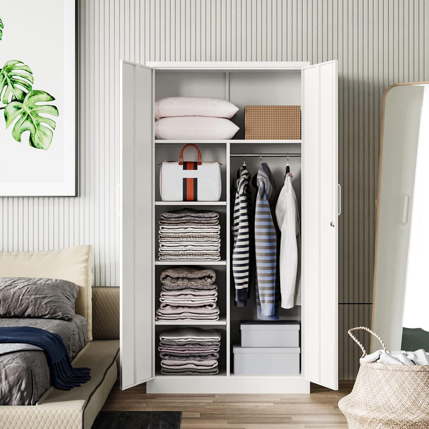Letaya Metal Locker,Steel Wardrobe Storage Cabinets with Lock Door,Clothing Coat Storage Freestanding for Office, Home, School, Employee,Gym,Fire Department (White)