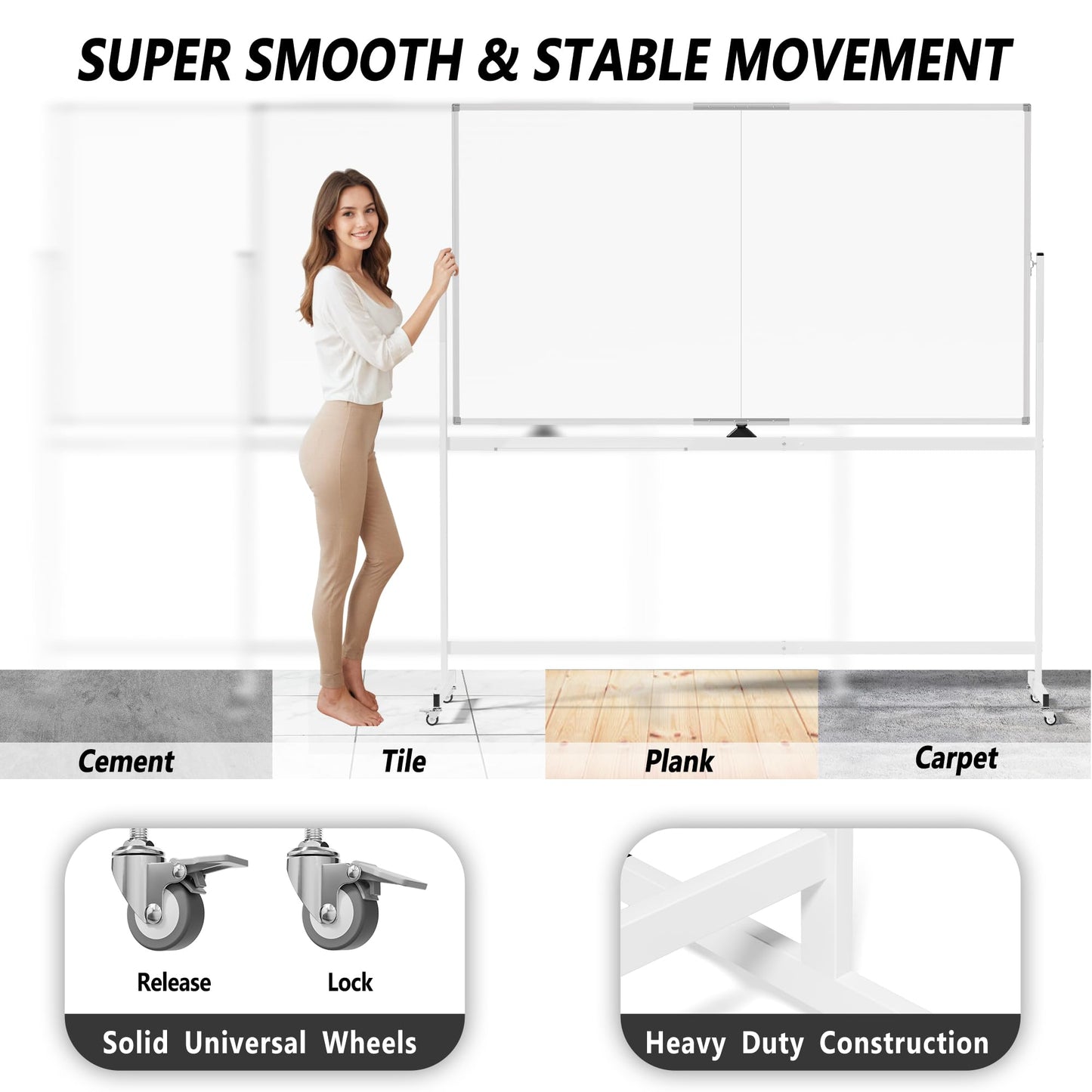 Neatsure Large Rolling Whiteboard on Wheels, 72" x 40" Double-Sided Mobile White Board with Stand, Portable Standing Magnetic Dry Erase Board Easel for Home Office Classroom School, Silver