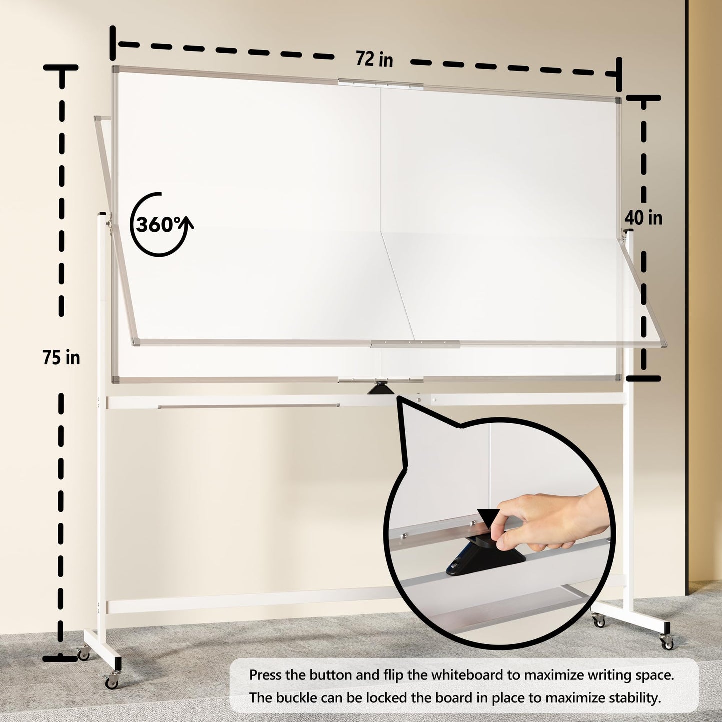 Neatsure Large Rolling Whiteboard on Wheels, 72" x 40" Double-Sided Mobile White Board with Stand, Portable Standing Magnetic Dry Erase Board Easel for Home Office Classroom School, Silver