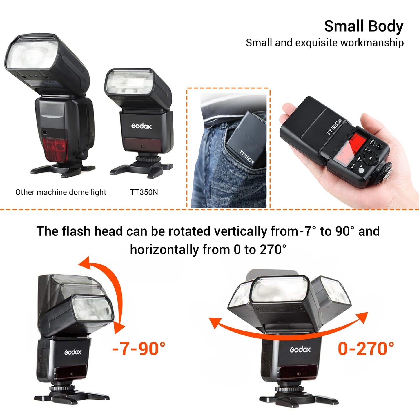 GODOX TT350N Flash for Nikon Camera, 2.4G Wireless TTL Flash 1/8000s HSS Speedlight, GN36 Mini Flash Speedlite Compatible for Nikon Camera