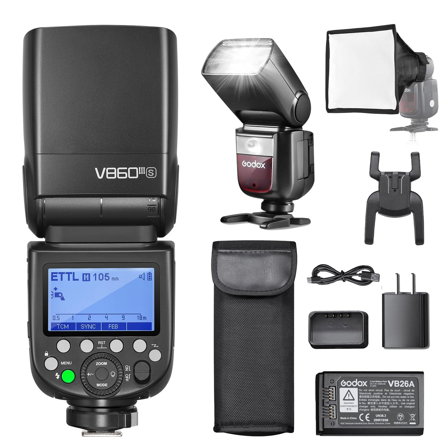 Godox V860III-S TTL Flash Speedlite for Sony Speedlight with Shoe Mount 76ws Hss 2.4g Wireless X System 10 Level Led Modeling Light 2600mah Li-Ion Battery Compatible for Sony Cameras