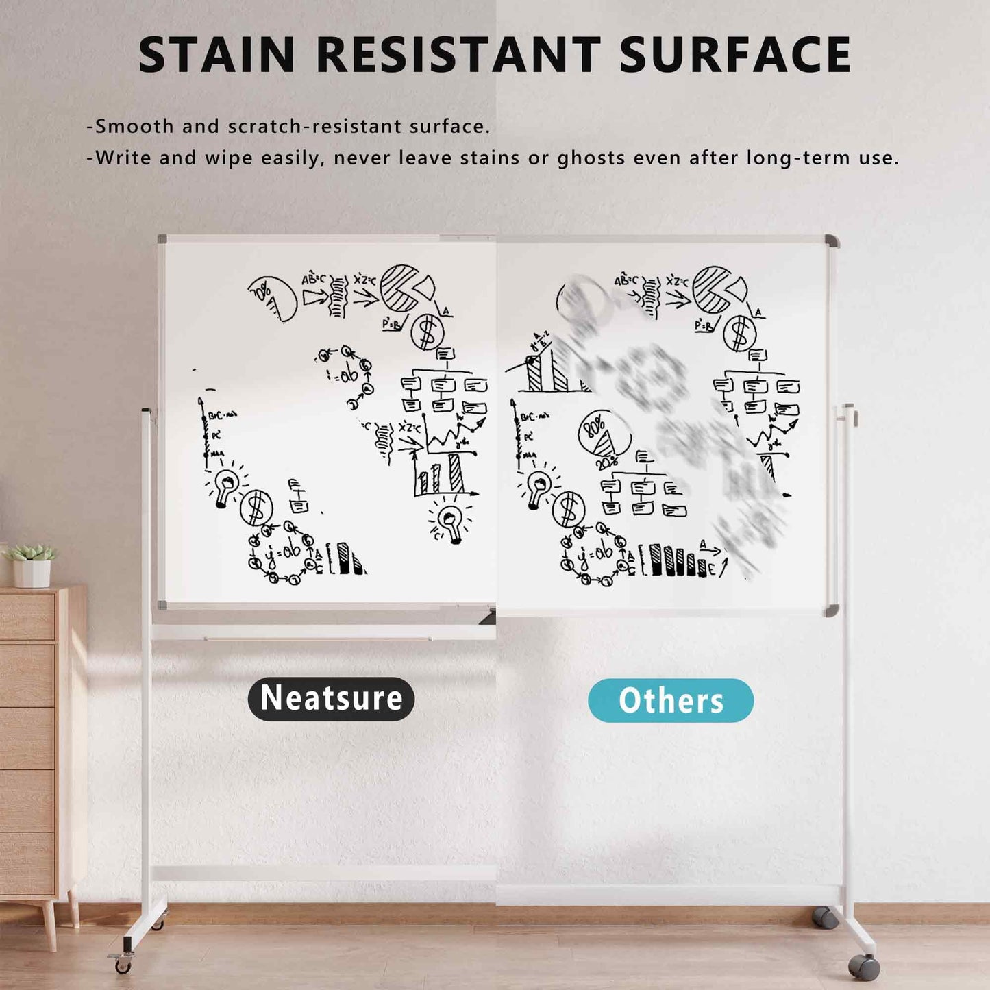 Neatsure Large Rolling Whiteboard on Wheels, 72" x 40" Double-Sided Mobile White Board with Stand, Portable Standing Magnetic Dry Erase Board Easel for Home Office Classroom School, Silver