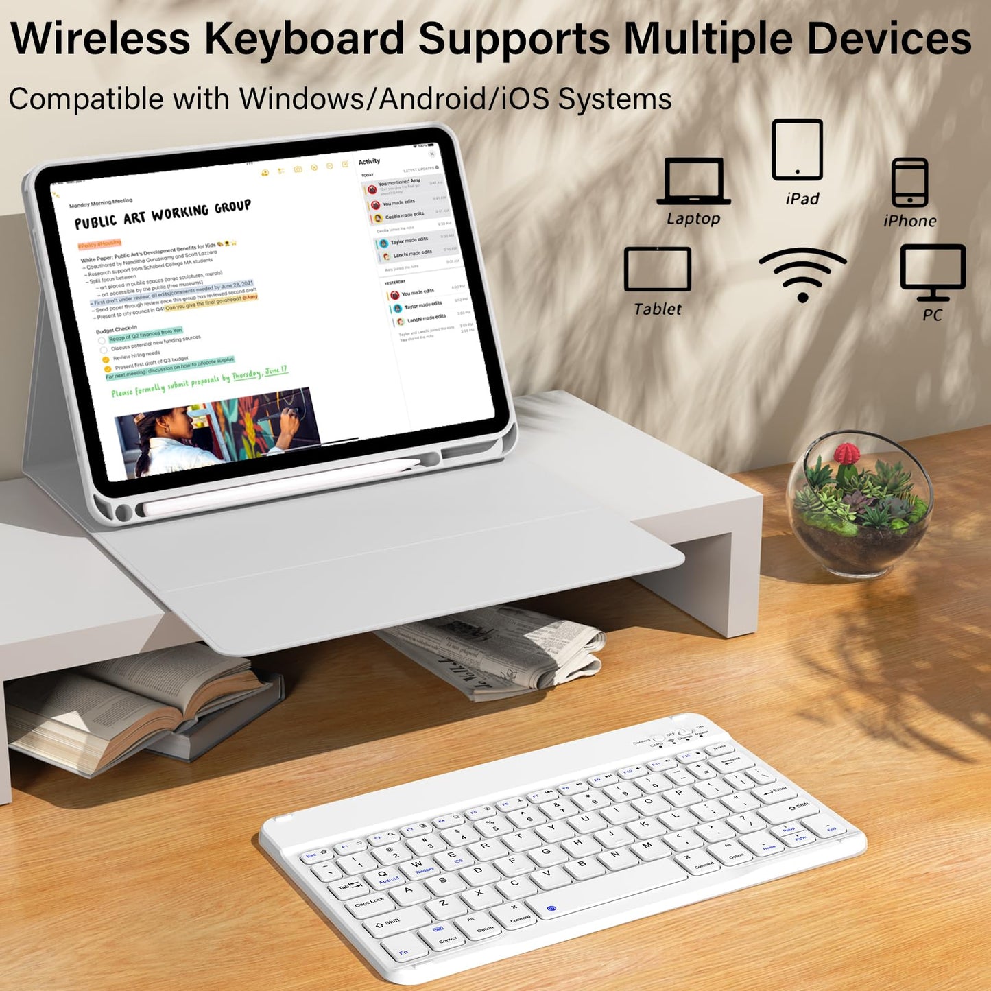 kenke for iPad 11/10th Gen Case with Keyboard 11/10.9 inch 2025 A16/2022, Detachable Wireless Bluetooth Keyboard Case Thin & Light with Built-in Left Side Pencil Holder, White Square Keycaps (Gray)