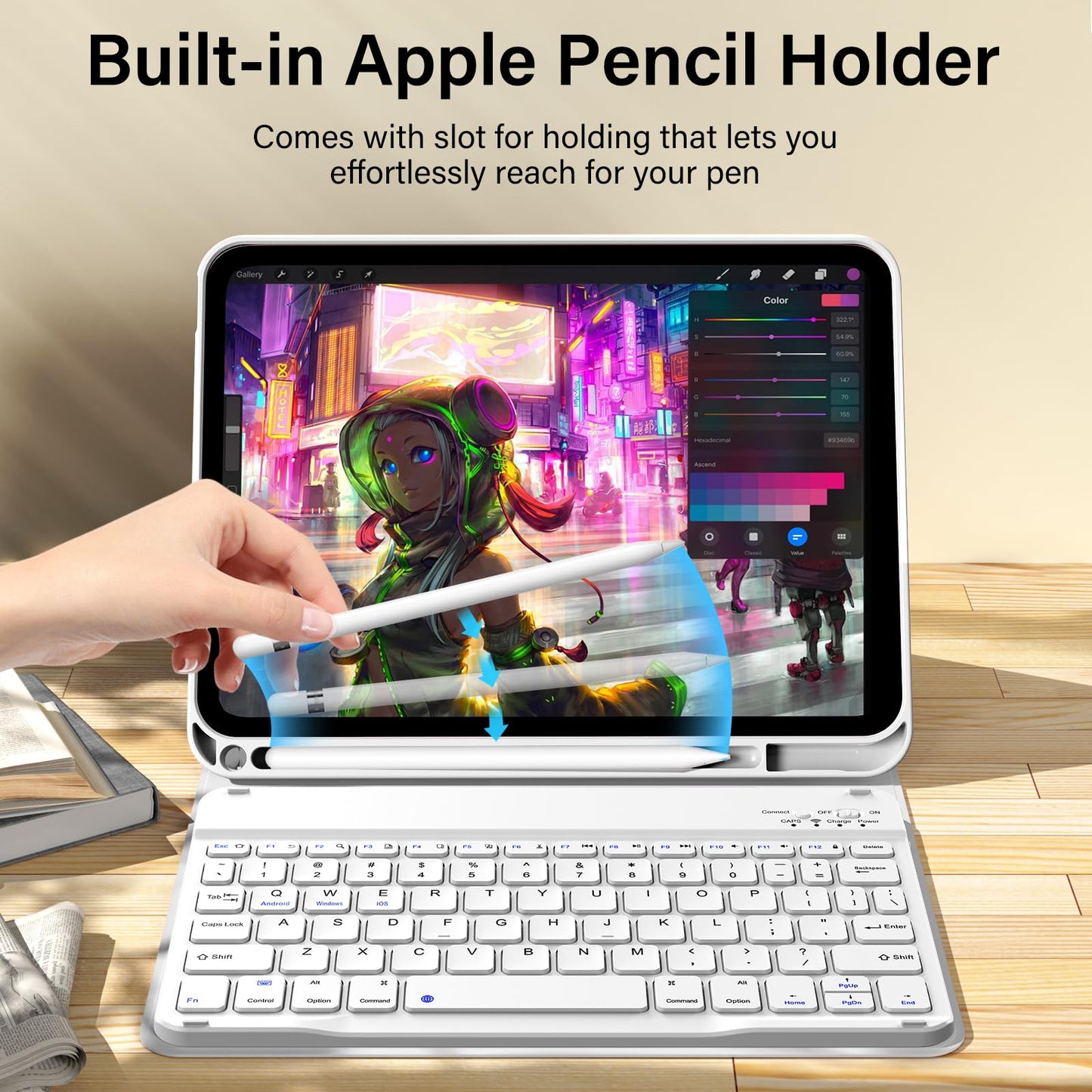 kenke for iPad 11/10th Gen Case with Keyboard 11/10.9 inch 2025 A16/2022, Detachable Wireless Bluetooth Keyboard Case Thin & Light with Built-in Left Side Pencil Holder, White Square Keycaps (Gray)
