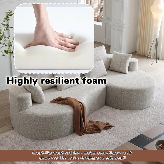 105" Boneless Chenille Upholstered Oversized Sofa, Sectional 4-Seater 29.8" Deep Seat Curved Cloud Couch with 7 Pillows, Free Combination Sofa Couch for Living Room (Beige, 105" Right Lounge)