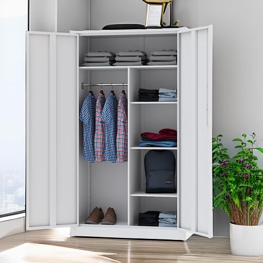 Letaya Metal Locker,Steel Wardrobe Storage Cabinets with Lock Door,Clothing Coat Storage Freestanding for Office, Home, School, Employee,Gym,Fire Department (White)