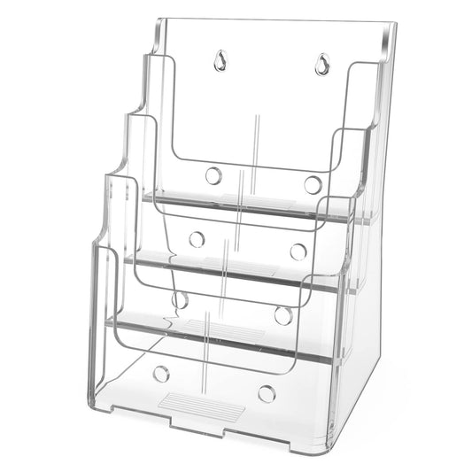 MaxGear Acrylic Brochure Holder 8.5 x 11 inch, 4 Tier Clear Literature Organizer Magazine Stand Display with Removable Divider for 4 x 9 inch Brochures, Pamphlet, Wall Mount or Countertop, 1 Pack