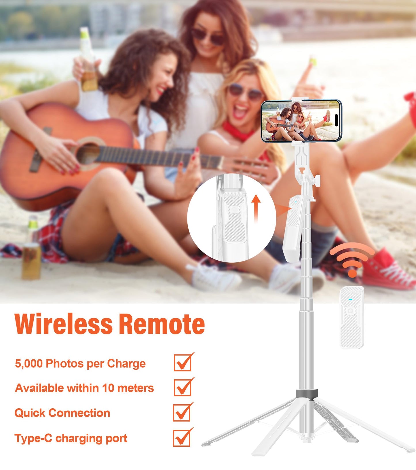 Funxee Selfie Stick Phone Tripod - 71 inch Tall Cell Phone Holder with Detachable Wireless Remote and 2 LED Lights for Recording, Video and Picture, Phone Stand for iPhone, Android, Camera & Gopro