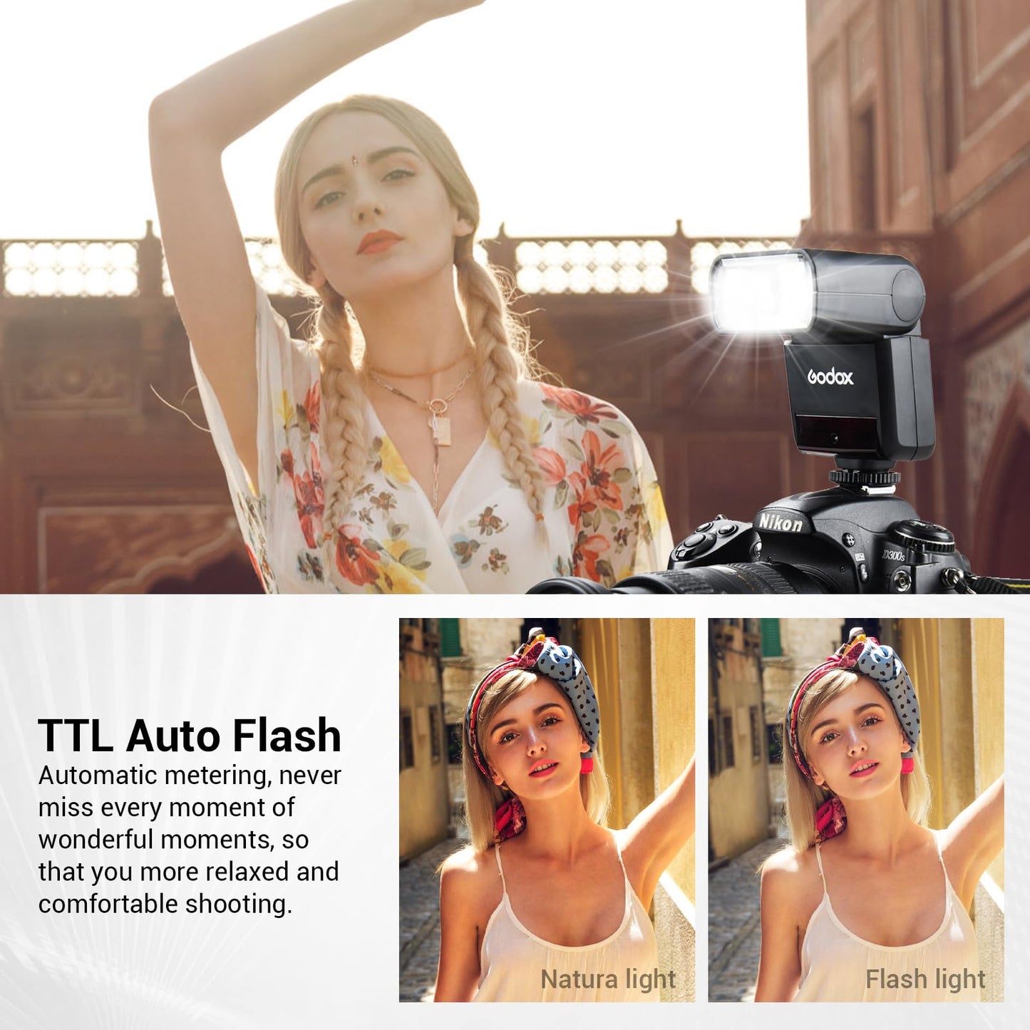 GODOX TT350N Flash for Nikon Camera, 2.4G Wireless TTL Flash 1/8000s HSS Speedlight, GN36 Mini Flash Speedlite Compatible for Nikon Camera