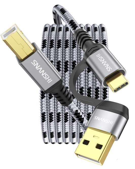USB B to USB C Printer Cable 10 Feet - Type A/C to B Printer Cable High-Speed Nylon Braided MIDI Cord for HP, Canon, Brother, Samsung, Dell, Epson,DAC