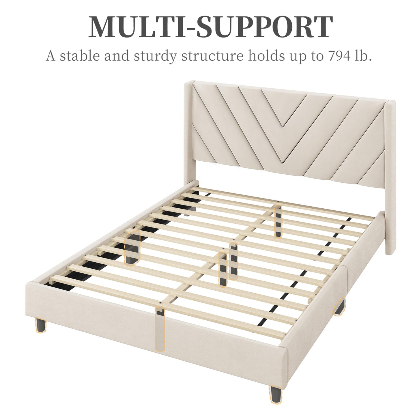 Yaheetech Queen Bed Frame Upholstered Platform Bed with Wing Side/Wooden Slat Support/Tufted Headboard with Wing Side/Mattress Foundation/No Box Spring Needed,Beige Queen Bed