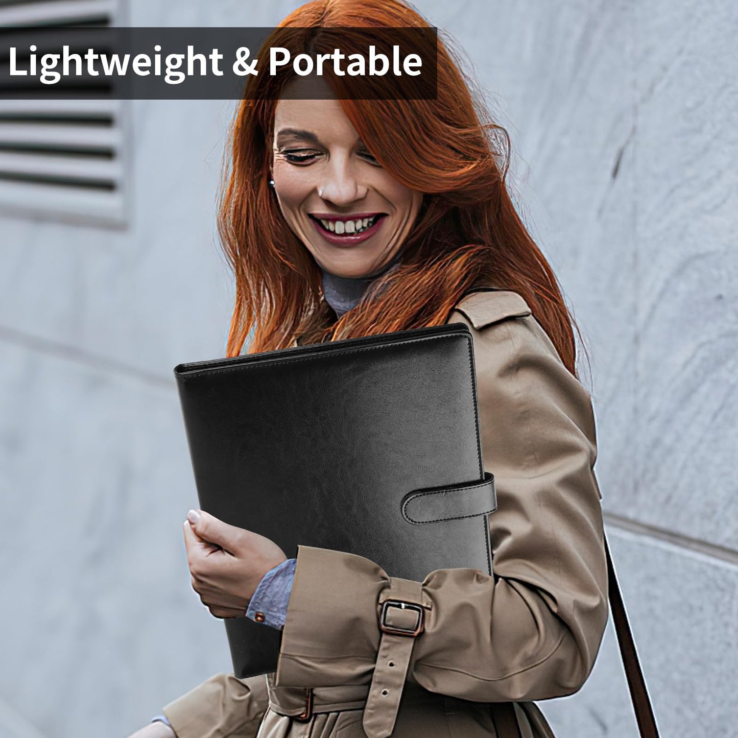 Professional Padfolio with Clipboard, Faux Leather Portfolio Folder Binder, Legal Pad Holder for A4 Letter Size Notepad, Resume, Writing Pad, Ideal Organizer for Business Office Conference, Black