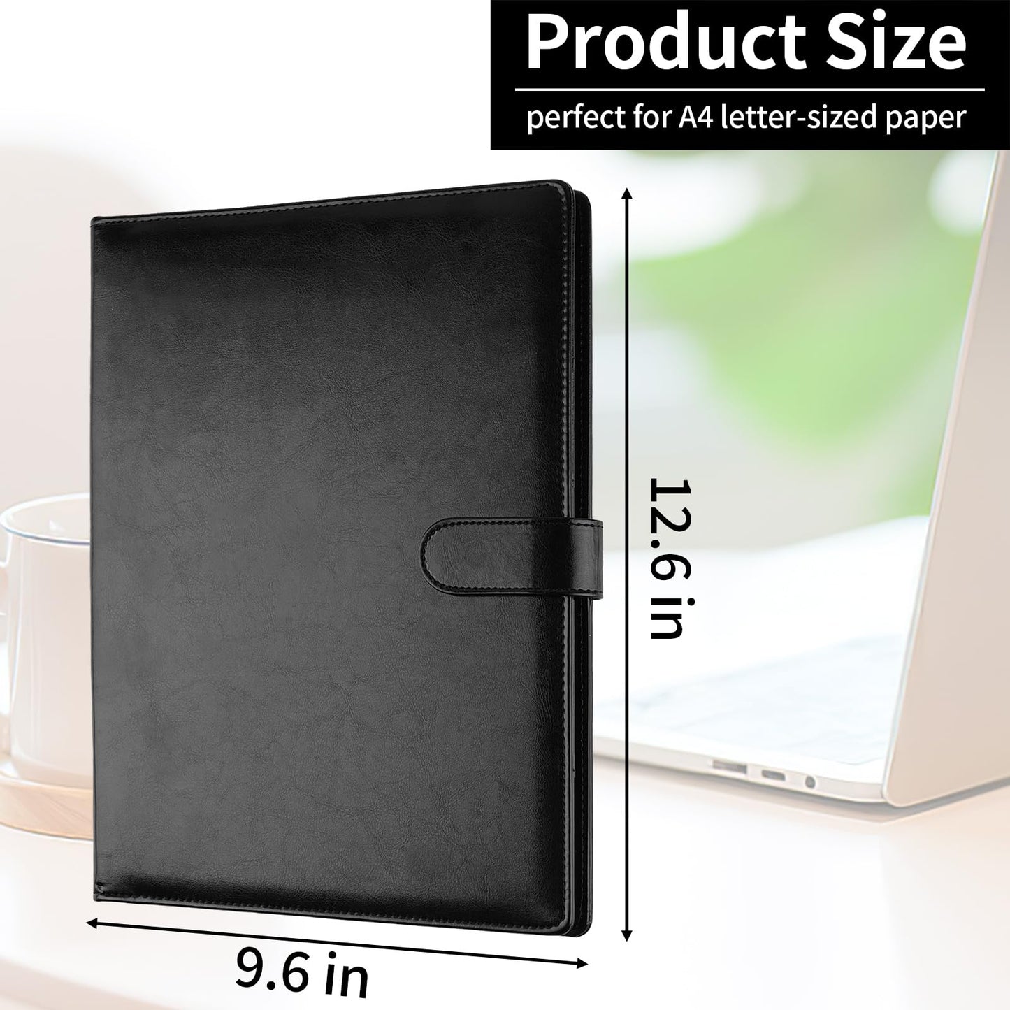 Professional Padfolio with Clipboard, Faux Leather Portfolio Folder Binder, Legal Pad Holder for A4 Letter Size Notepad, Resume, Writing Pad, Ideal Organizer for Business Office Conference, Black
