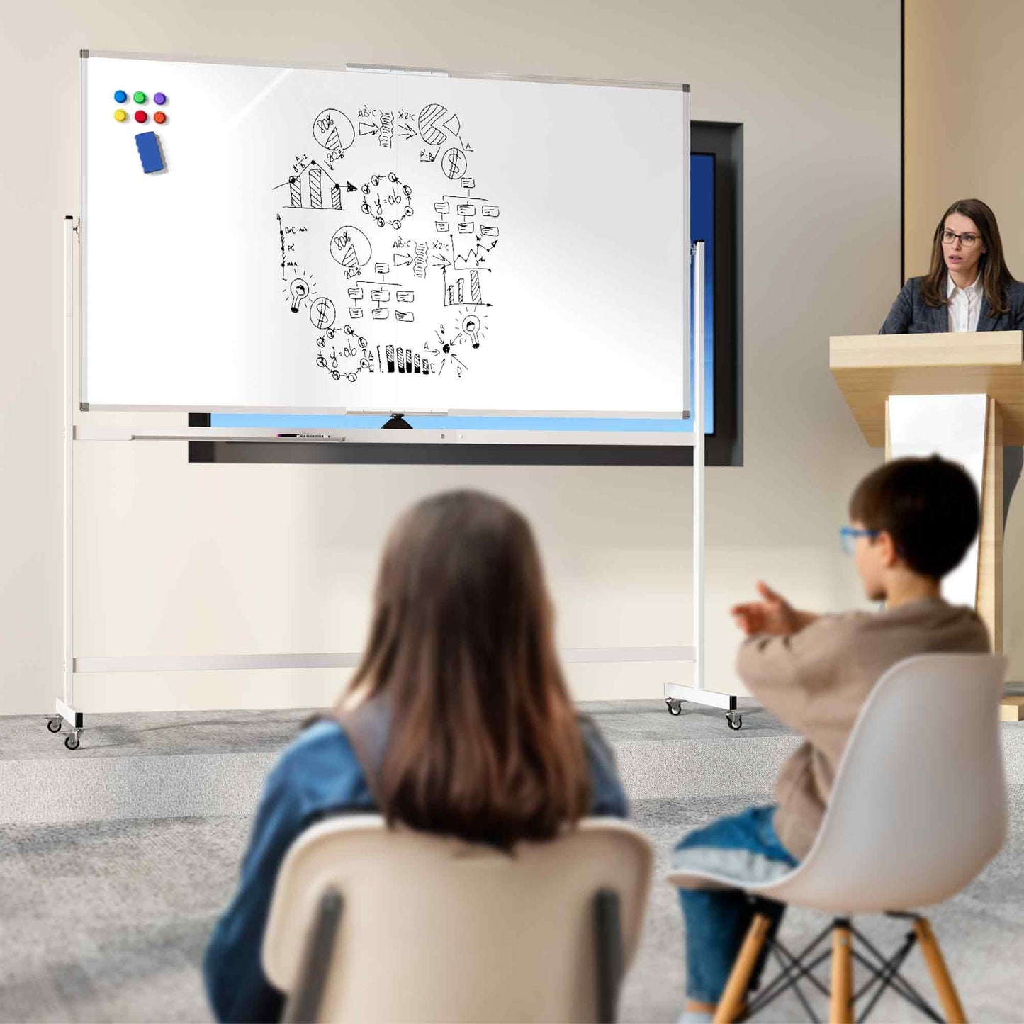 Neatsure Large Rolling Whiteboard on Wheels, 72" x 40" Double-Sided Mobile White Board with Stand, Portable Standing Magnetic Dry Erase Board Easel for Home Office Classroom School, Silver