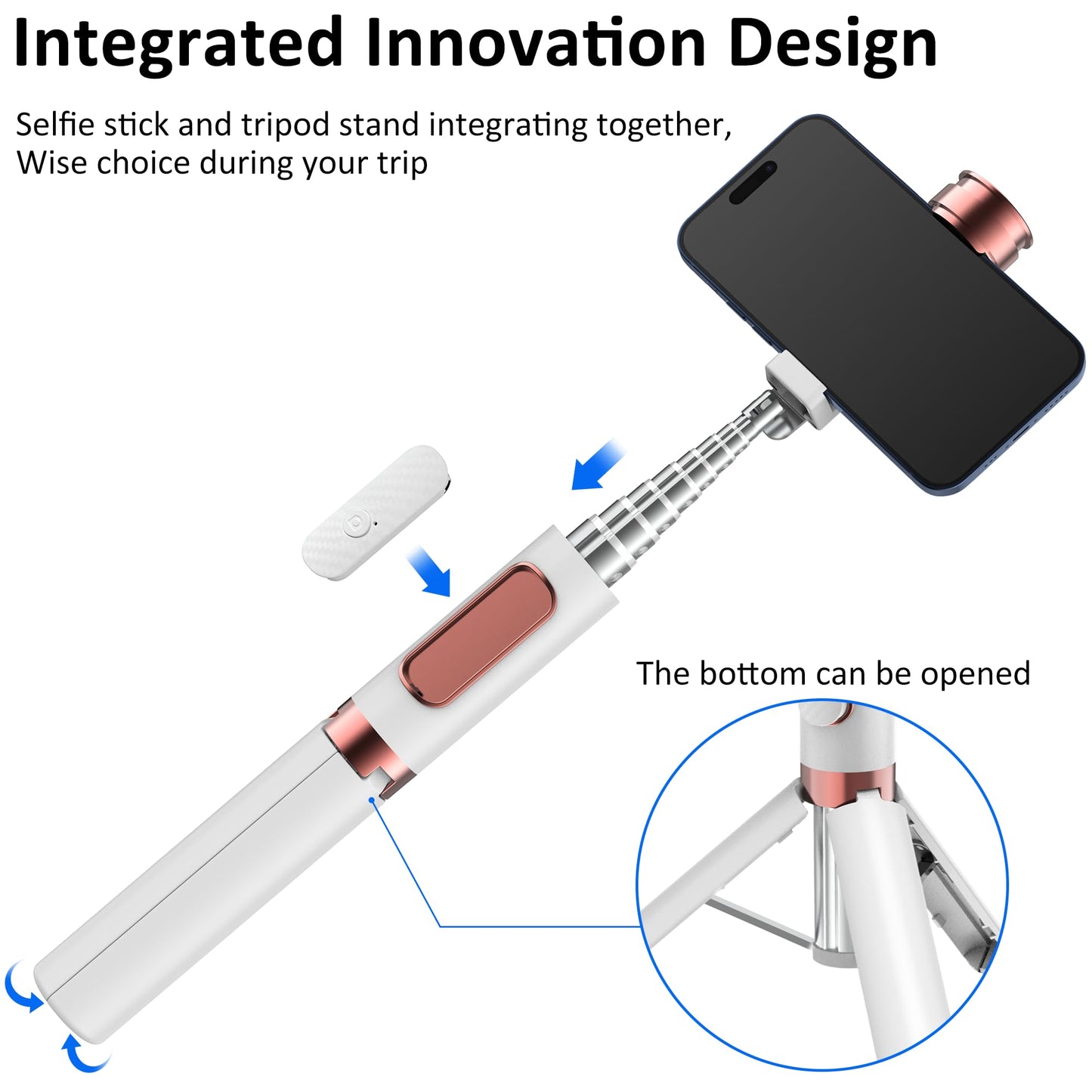 Aluminum Alloy Selfie Stick Tripod with Remote, Foldable Travel Tripod Stand 270 Rotation Compatible with iPhone/Android/Go Pro Camera