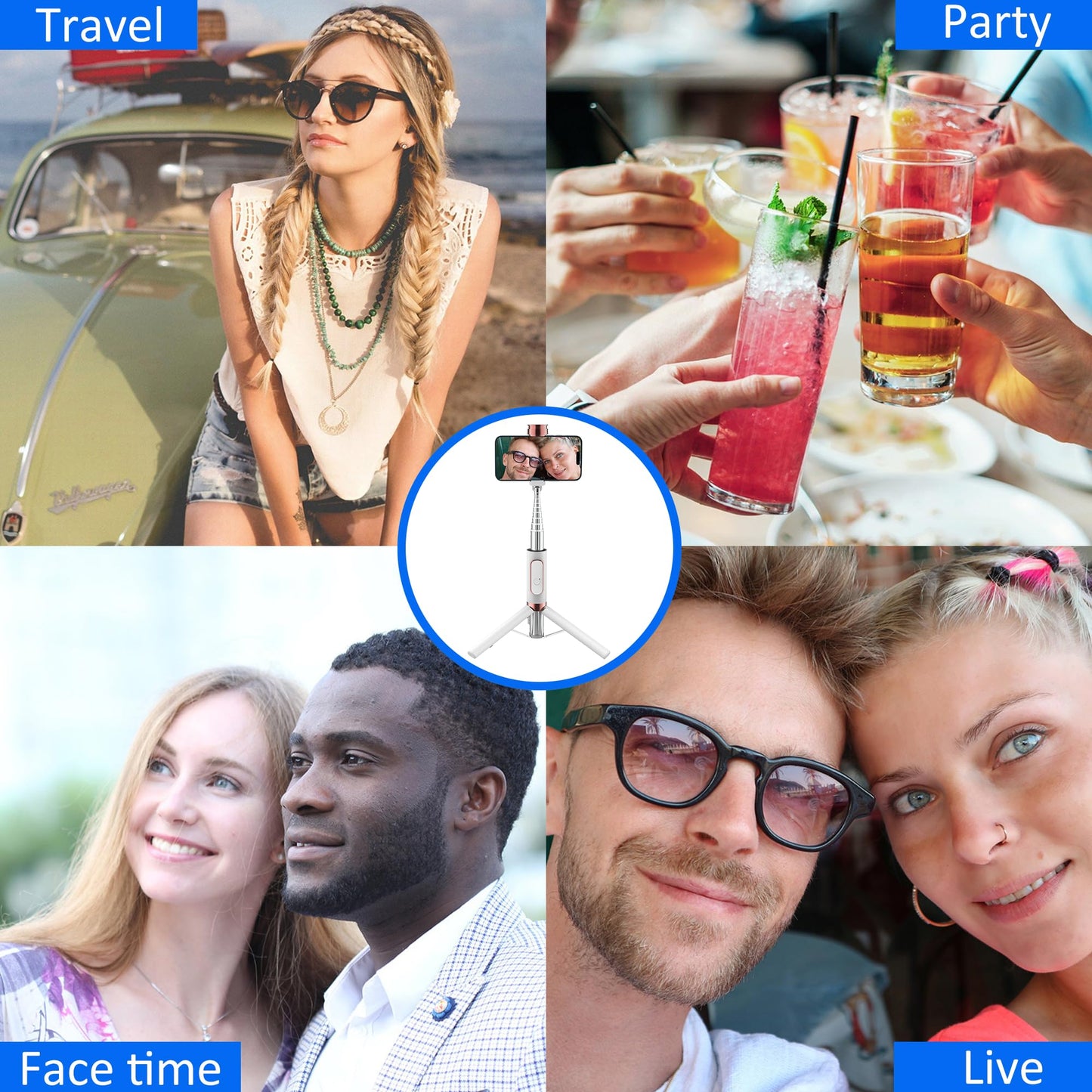 Aluminum Alloy Selfie Stick Tripod with Remote, Foldable Travel Tripod Stand 270 Rotation Compatible with iPhone/Android/Go Pro Camera