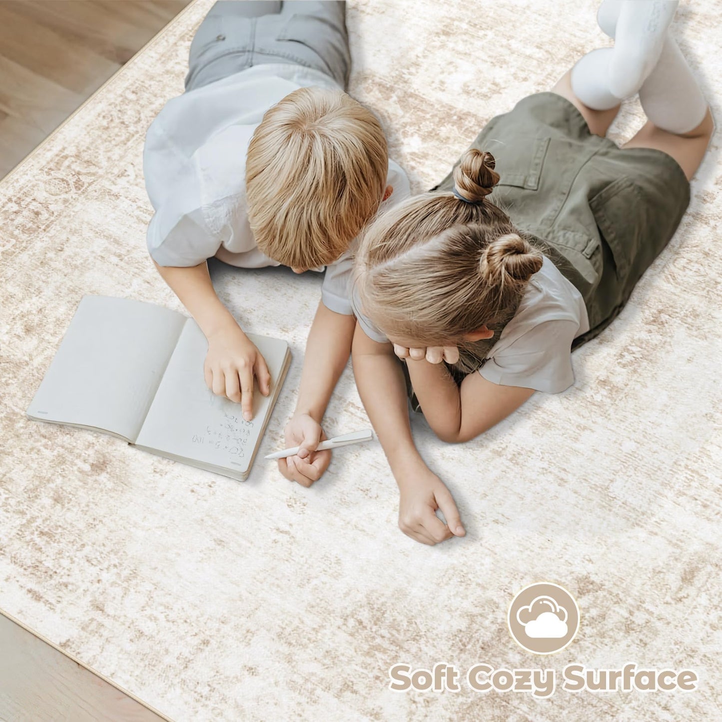 Area Rug 8x10 Washable Rug, Vintage Boho Medallion Rugs Non-Slip Soft Low Pile Large Distressed Rug Indoor Retro Carpet for Living Room Bedroom Dining Room Home Office (Beige, 8'x10')