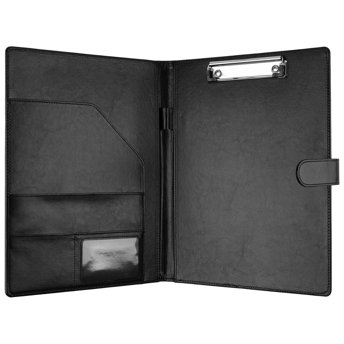 Professional Padfolio with Clipboard, Faux Leather Portfolio Folder Binder, Legal Pad Holder for A4 Letter Size Notepad, Resume, Writing Pad, Ideal Organizer for Business Office Conference, Black
