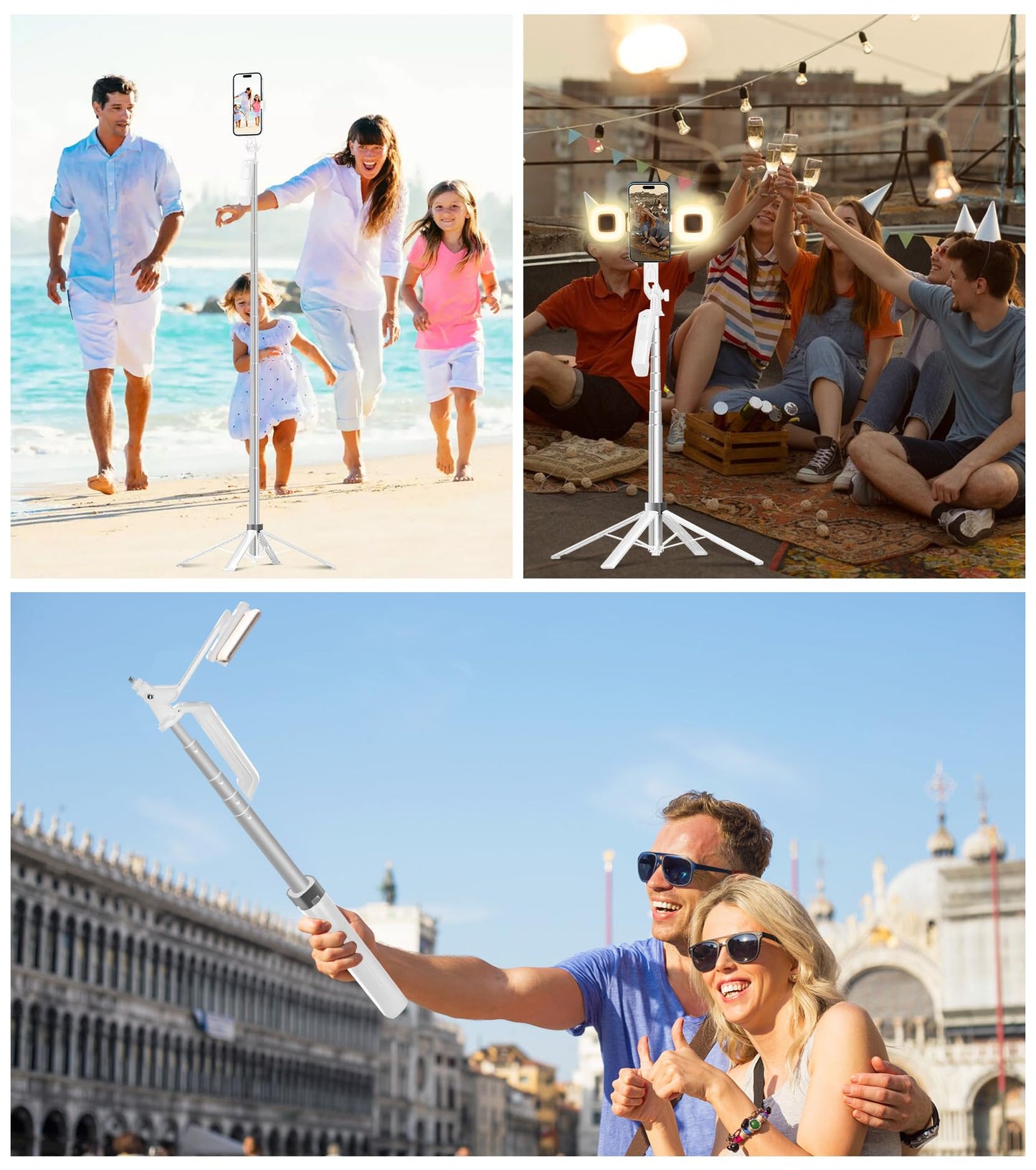 Funxee Selfie Stick Phone Tripod - 71 inch Tall Cell Phone Holder with Detachable Wireless Remote and 2 LED Lights for Recording, Video and Picture, Phone Stand for iPhone, Android, Camera & Gopro
