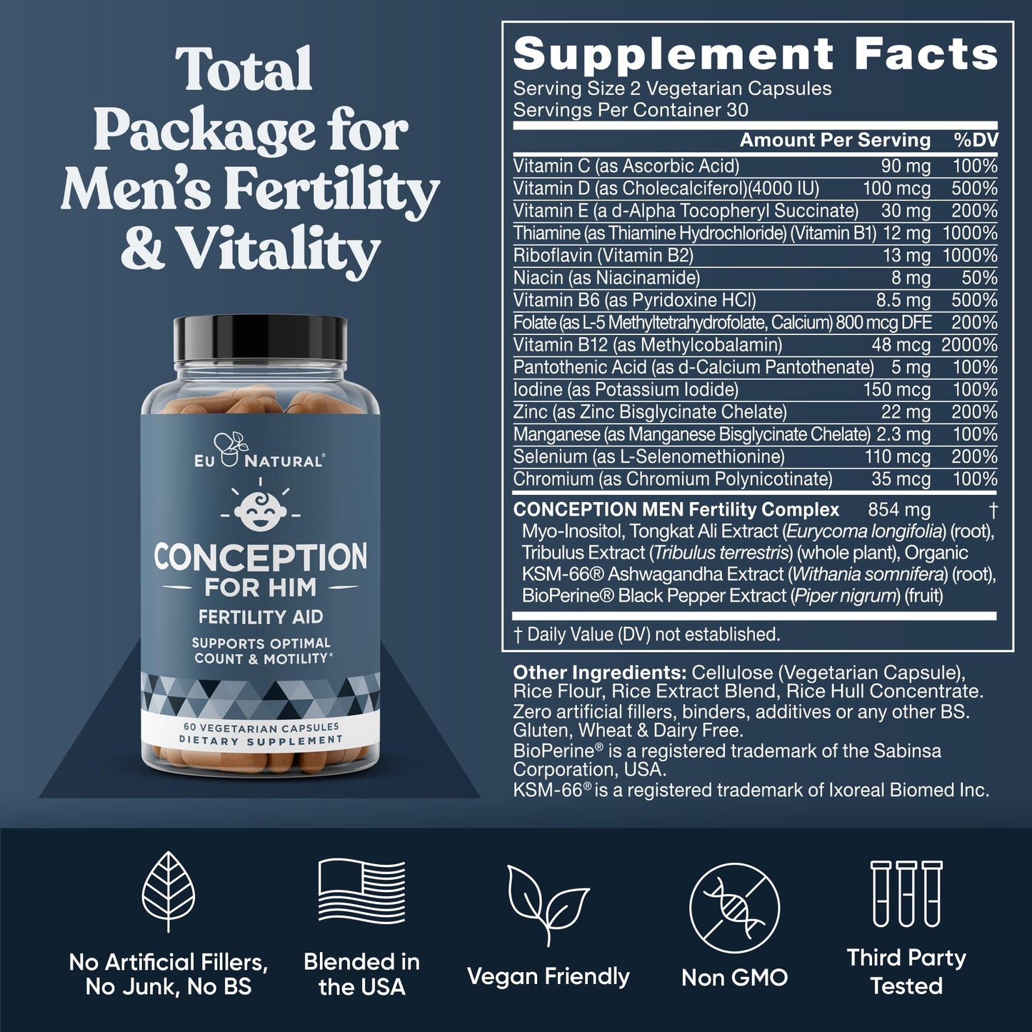 Conception Fertility for Her & Him Bundle - Fertility Supplements Combo for Women & Men – Prenatal Vitamins – Promote Hormone Balance, Cycle Consistency, Aid Ovulation – 120 Count