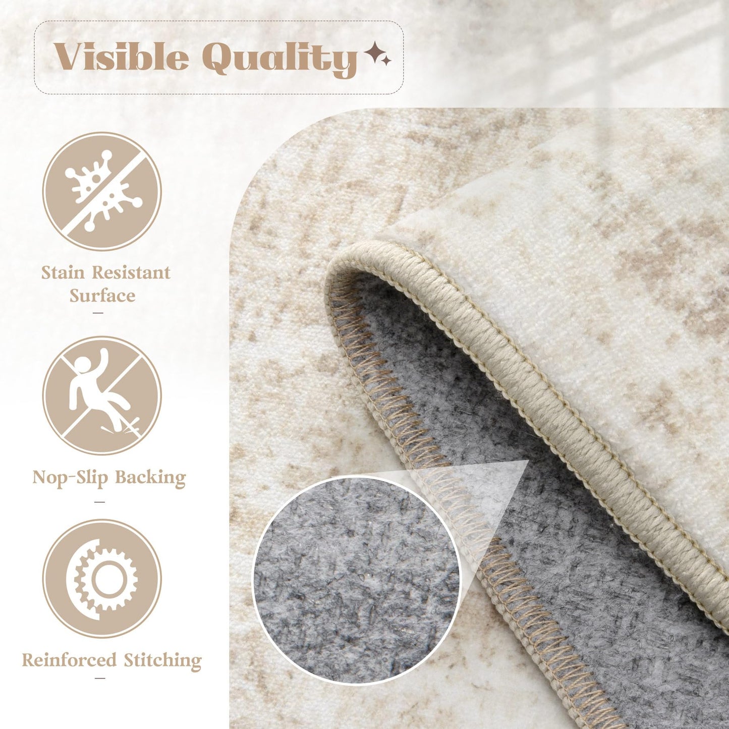 Area Rug 8x10 Washable Rug, Vintage Boho Medallion Rugs Non-Slip Soft Low Pile Large Distressed Rug Indoor Retro Carpet for Living Room Bedroom Dining Room Home Office (Beige, 8'x10')