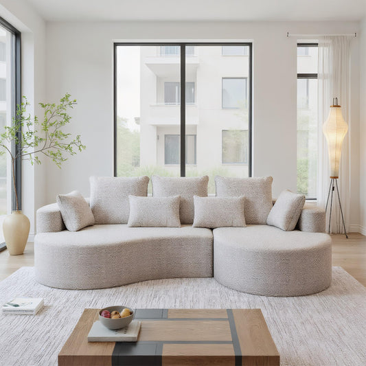 105" Boneless Chenille Upholstered Oversized Sofa, Sectional 4-Seater 29.8" Deep Seat Curved Cloud Couch with 7 Pillows, Free Combination Sofa Couch for Living Room (Beige, 105" Right Lounge)