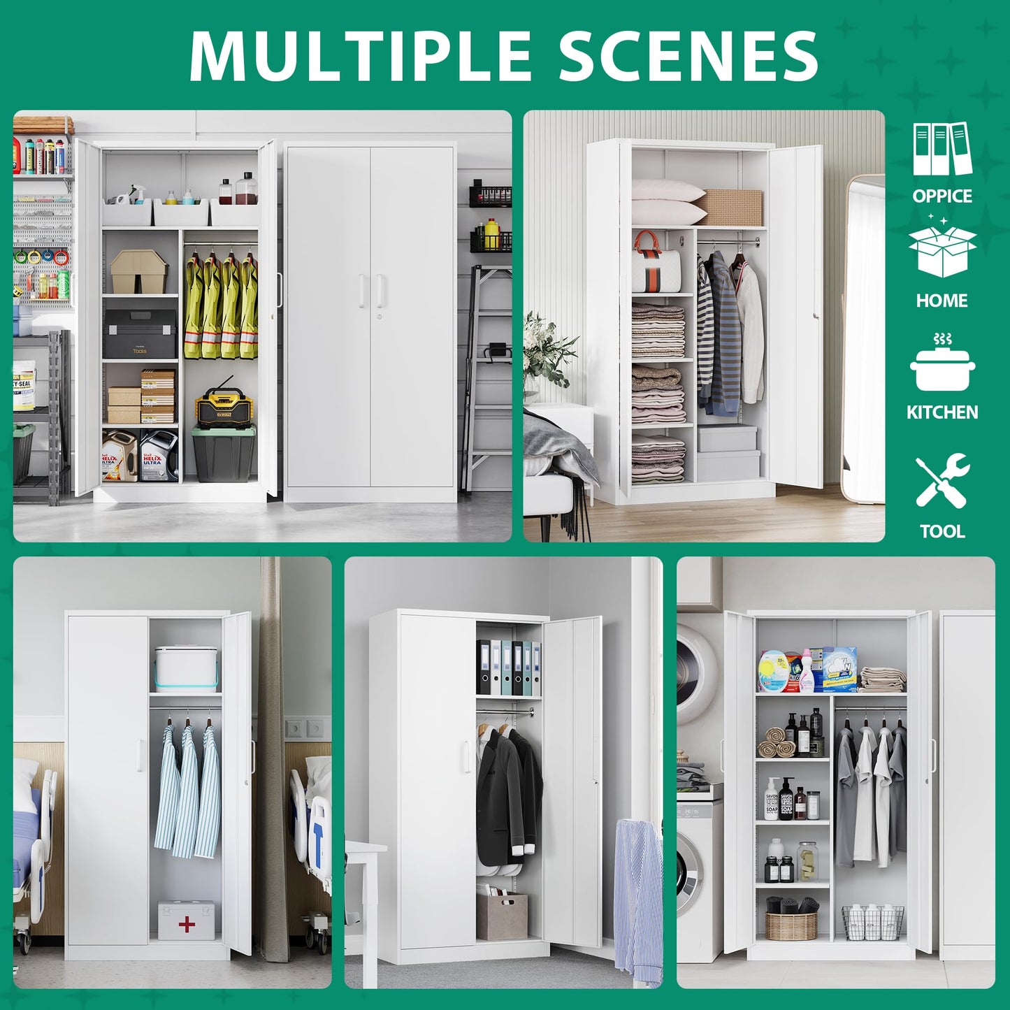 Letaya Metal Locker,Steel Wardrobe Storage Cabinets with Lock Door,Clothing Coat Storage Freestanding for Office, Home, School, Employee,Gym,Fire Department (White)
