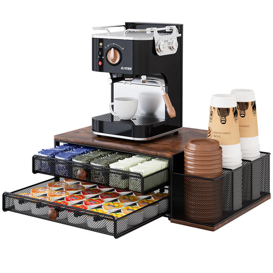 IZLIF Coffee Bar Organizer, 60 Capacity K Cup Organizer for Countertop, 2 Tier Sliding Coffee Pod Storage Drawer with Disposable Cup & Lid Holder, Black